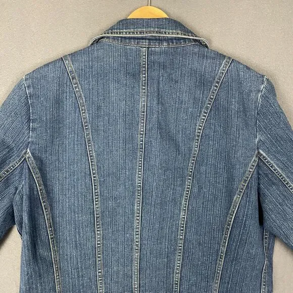 St. John's Bay Jacket Women's Large Blue Denim Stretch Long Sleeve Button Front - Picture 7 of 15